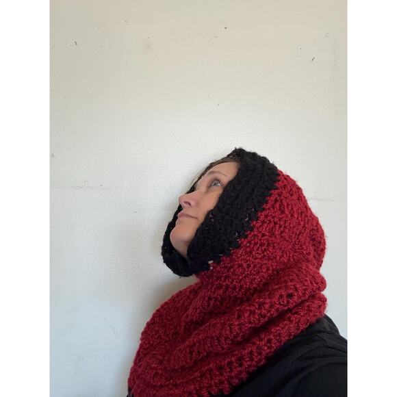 Cowl Neck Hoodie, Hooded Cape, Hand crocheted Hood, Infinity Scarf Neck Warmer, - Picture 4 of 10